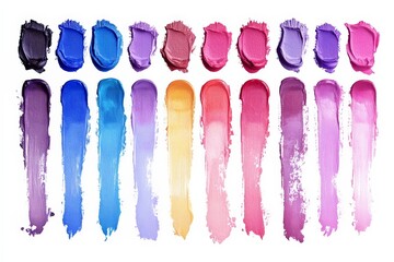 Poster - Colorful palette showcasing various shades of paint arranged in stripes on a white background, perfect for artistic inspiration and creativity