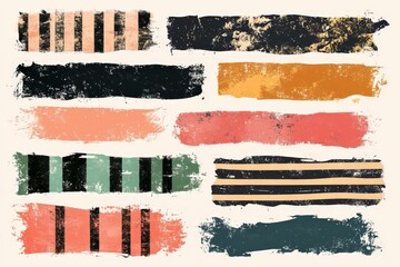 Aufkleber - Colorful abstract brush strokes in various patterns and shades displayed on a light background