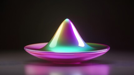 Wall Mural - Abstract iridescent cone shape on a reflective surface, vibrant colors, digital art