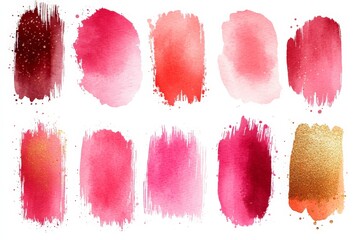 Aufkleber - Diverse range of watercolor brush strokes showcasing shades of pink and gold for art projects and creative inspiration