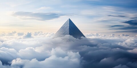 Poster - Ethereal Pyramid in Cloudscape Strategic Hierarchical Structure on Skyback Canvas - Visionary Business Model and Organizational Strategy Visualization