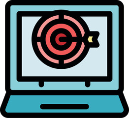 Poster - Laptop displaying target with arrow, symbolizing achieving online marketing goals and business success