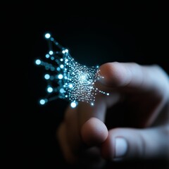 Leinwandbilder - Futuristic Digital Transformation Human Hand Engaging with Virtual Network Interface - Interactive Tech Display for Innovative Business Solutions and Data-Driven Marketing