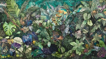 Poster - Lush Tropical Jungle Foliage Collage Art Print