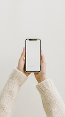 Fototapete - Sleek and Secure Woman Holding Smartphone with Two-Factor Authentication on Minimalist White Gradient - Enhancing Cybersecurity in Digital Business and Modern Public Safety