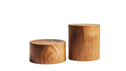 Poster - The image shows two cylindrical wooden display stands of varying heights, set against a plain black background.