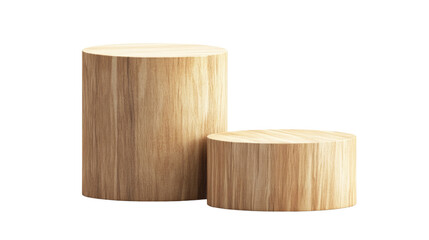 Poster - A pair of cylindrical wooden display stands of varying heights are shown against a black background.
