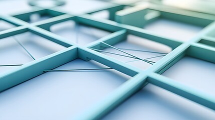 Fototapete - Abstract Teal Geometric Structure Network Grid