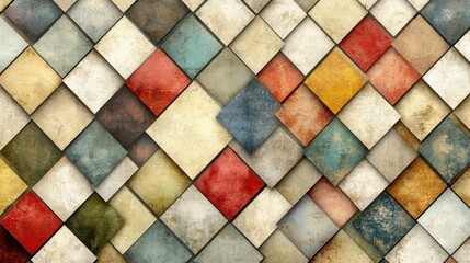 Wall Mural - Colorful textured diamond tiles wall design