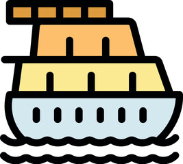 Poster - Passenger ferry boat navigating calm waters, icon illustration depicting maritime transport