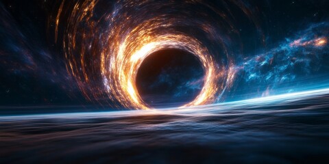Poster - Futuristic Cosmic Phenomena Swirling Vortex Black Hole Visualized in Space Art for Tech Industry and EdTech Visualizations - Enhancing Science Communication and Digital Learning