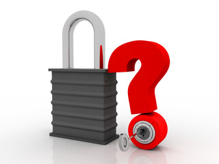 Poster - 3d rendering question mark with lock
