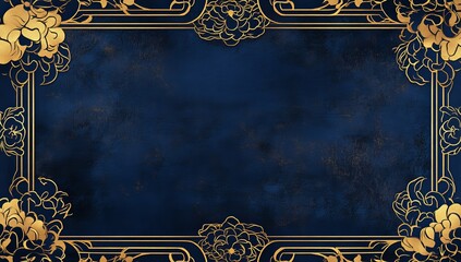 gold floral frame, dark blue grunge background, invitation template