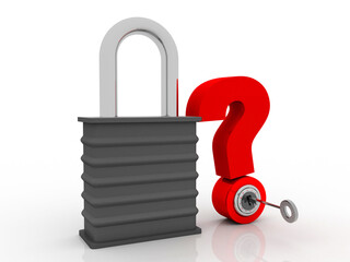 Poster - 3d rendering question mark with lock