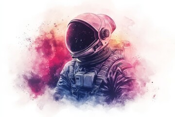 Poster - Astronaut in colorful nebula showcasing the vastness of space exploration and adventure