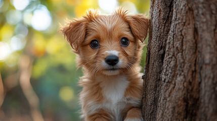 Wall Mural - Celebrate National Puppy Day with an adorable furball captured in the golden glow of nature