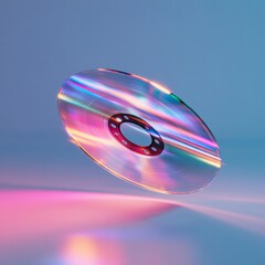 Poster - Retro-Futuristic Aesthetic Floating Shattered CD with Neon Light Trails on Metallic Surface - Creative Visual Content for Digital Marketing and Cyber Security Campaigns