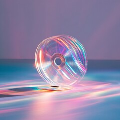 Aufkleber - Retro-Futuristic Music Art Shattered CD with Neon Light Trails on Metallic Surface - Innovative Digital Content and Cybersecurity Branding for Tech Industries