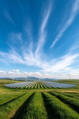 Aufkleber - Scenic Solar Farm Integration Expansive Photovoltaic Arrays on Verdant Farmland - Sustainable Energy Content and Industrial Infrastructure Insights