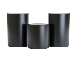 Aufkleber - The image shows three black cylindrical display stands of varying heights, arranged in a row against a white background.
