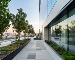 Poster - Modern Green Facade Design Urban Vertical Garden and Glass Architecture for Sustainable Cityscape Solutions in Contemporary Urban Development