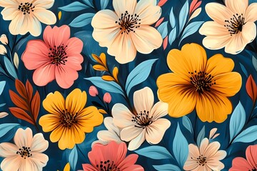 Wall Mural -  Abstract hand drawn flower art seamless pattern