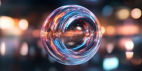 Poster - Neon Light Wave Art Glass Sphere with Abstract Energy Streams - Dynamic Data Visualization for Tech and Digital Marketing Innovation