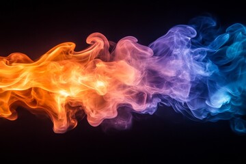 Poster - Colorful swirls of smoke in vibrant orange, purple, and blue dancing against a dark background