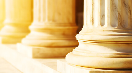 Majestic courthouse exterior featuring towering marble columns, intricate architectural details, and a grand entrance, embodying the power and prestige of law and justice.
