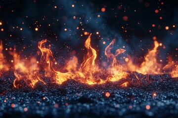 Poster - Flames and glowing embers create a mesmerizing display in a dark environment at night