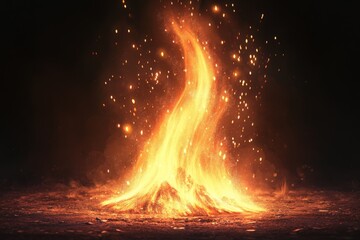 Poster - Bright flames dance in the dark night, illuminating the surroundings with warmth and energy