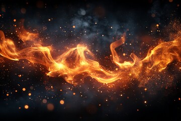 Fototapete - Bright flames swirl and dance against a dark backdrop creating vibrant patterns of light and energy