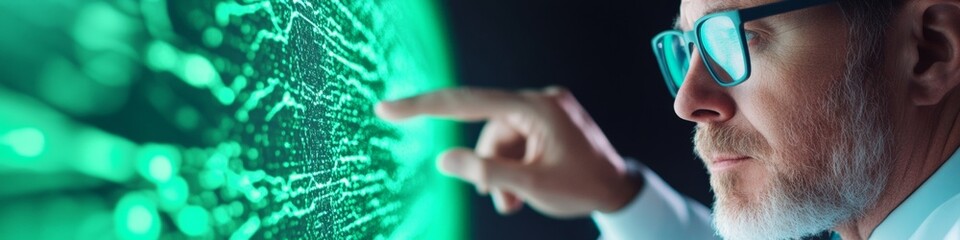 Aufkleber - Futuristic Scientific Interface Analyst Examines Digital Particle Collision Simulation - Advanced Physics Visualization for Innovative Academic Research and STEM Education
