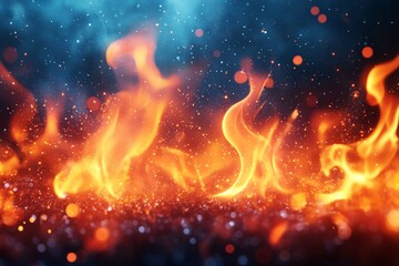 Aufkleber - Vibrant flames dance amidst glowing embers creating a mesmerizing display of heat and energy in a dark atmosphere