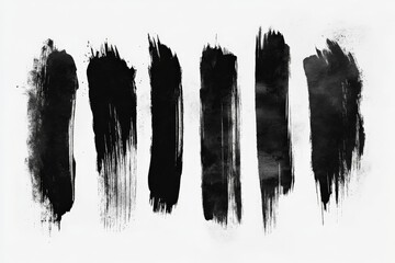 Poster - Black brush strokes create abstract art on a white canvas highlighting texture and contrast in contemporary design