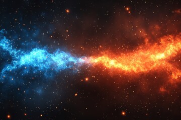 Poster - Vibrant cosmic clash of blue and orange energies in a star-filled galaxy
