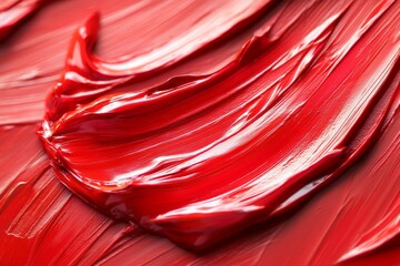 Poster - Vibrant red paint swirls on a canvas, showcasing the texture and richness of color throughout the artwork process