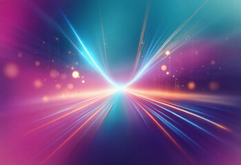 Poster - Abstract sci-fi background featuring a double exposure effect.  Vibrant streaks of light converge, creating a dynamic, futuristic perspective.