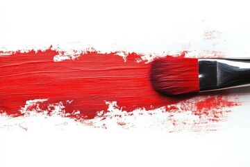 Poster - Vibrant red paint being applied with a brush on a textured surface during an artistic project