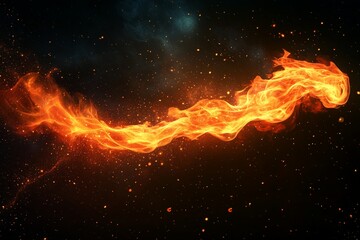 Poster - Fire flame swirling through dark space with glowing particles around it
