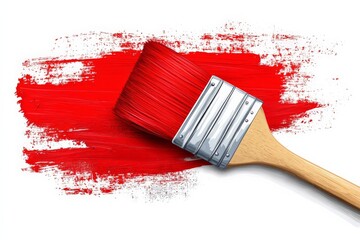 Poster - Brush covered in red paint rests on textured surface while splatters create an artistic backdrop