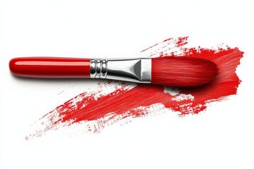 Poster - Vibrant red paint and brush showcasing artistic creativity in modern art projects