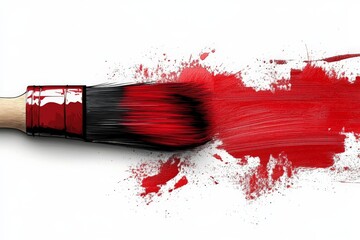 Poster - Creative brush strokes of vivid red paint on a clean canvas surface showcasing art preparation
