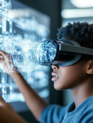 Poster - Cutting-Edge VR Collaboration Diverse Teenagers in Tech Lab Innovating Holographic Interfaces for Immersive Learning and Futuristic Business Solutions