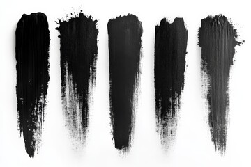 Poster - Various brush strokes of black paint on a white background showcasing different textures and styles for artistic expression