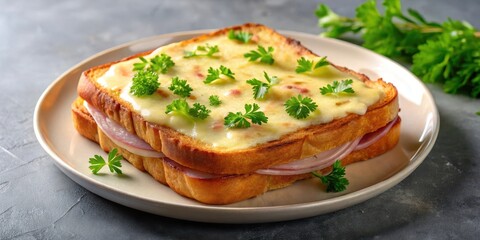 Wall Mural - Toasted bread topped with ham, cheese, and b?chamel sauce