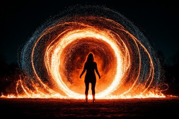 Poster - Enthralling fire performance captivates audience in a nighttime display of skill and artistry