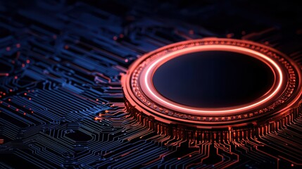 Poster - Futuristic Technology Circuit Board with Circular Element and Glow