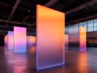 Aufkleber - Gradient Illumination Panels Sleek Polycarbonate Partitions in Futuristic Venue - Adaptive Event Solutions and Versatile Corporate Space Design