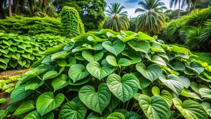 Wall Mural - Mature Piper methysticum plants in a lush Fijian garden, greenery, cultivation